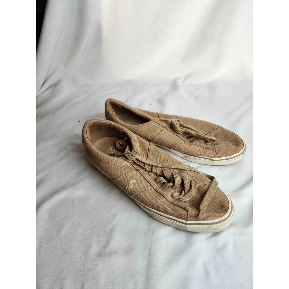 Polo Ralph Lauren Sayer Canvas Sneakers Mens Size 10.5D Tan Low Top Casual Shoes